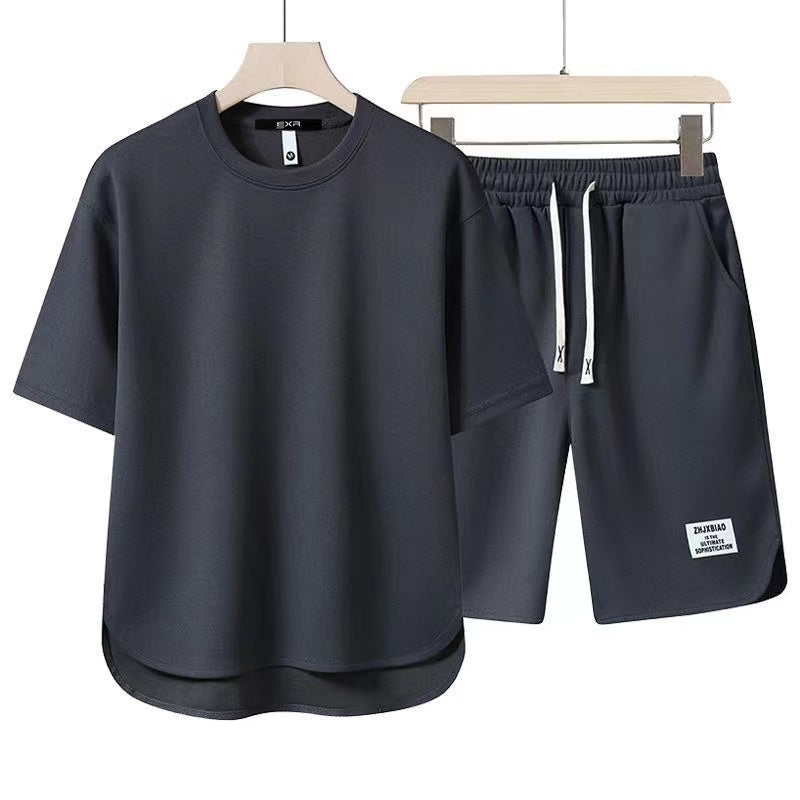 High-end Men's Suit 2023 New Summer Trend Short Sleeve T-shirt Men's Quick-drying Monochrome Sports Short Sleeve Shorts