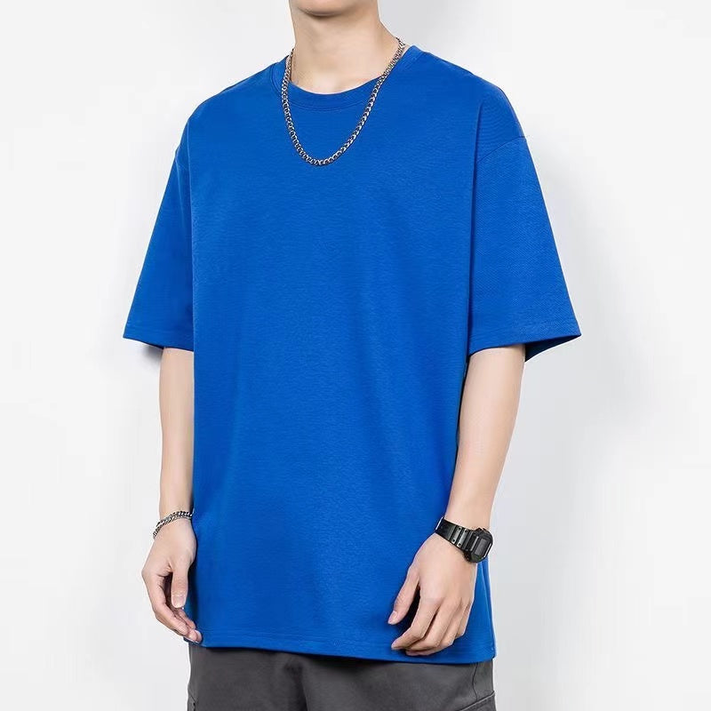 Heavyweight Pure Cotton Short-Sleeve T-Shirt for Men, Japanese-style Minimalist Loose Fit, Versatile American Casual Top for Summer