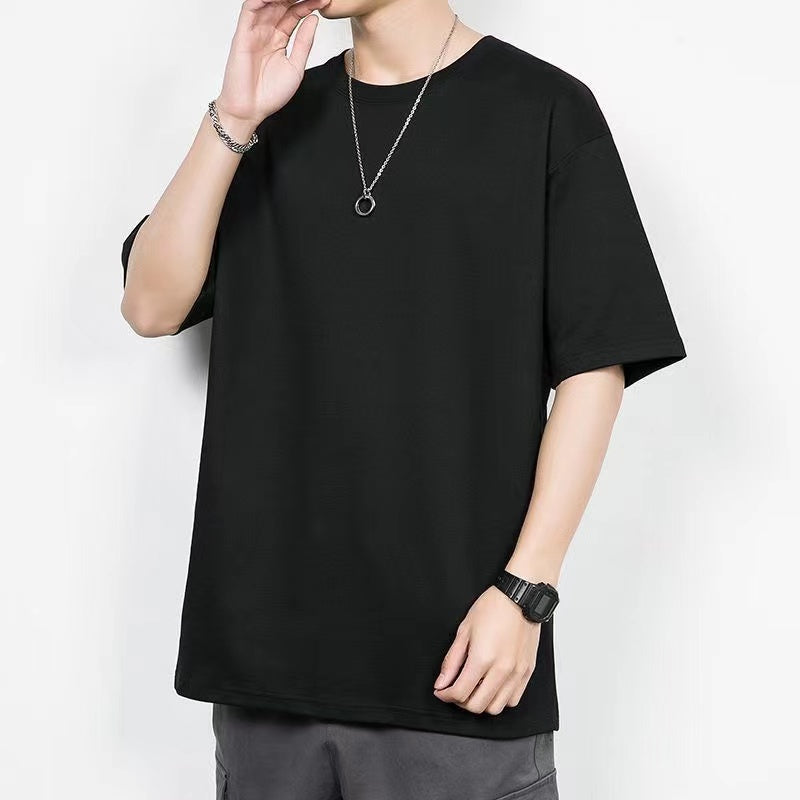 Heavyweight Pure Cotton Short-Sleeve T-Shirt for Men, Japanese-style Minimalist Loose Fit, Versatile American Casual Top for Summer