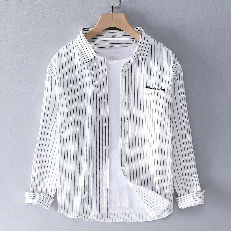 Spring and Autumn Seasons, Casual Business Wrinkle-resistant Long-Sleeve Shirt for Men, Striped Elastic Dress Shirt, Trendy Slim Fit Handsome Shirt for Men