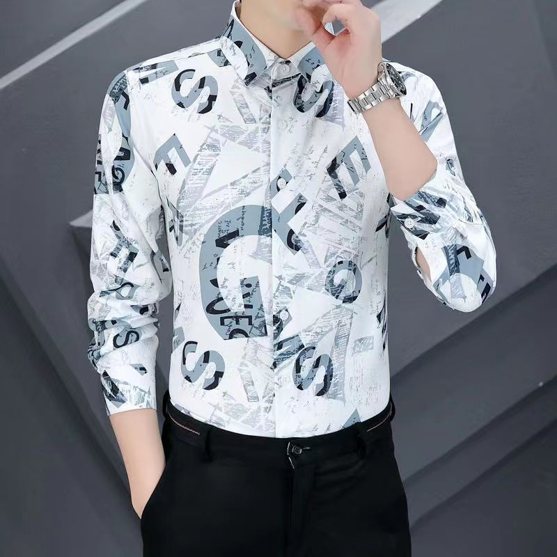 Spring and Autumn Seasons, Casual Business Wrinkle-resistant Long-Sleeve Shirt for Men, Striped Elastic Dress Shirt, Trendy Slim Fit Handsome Shirt for Men