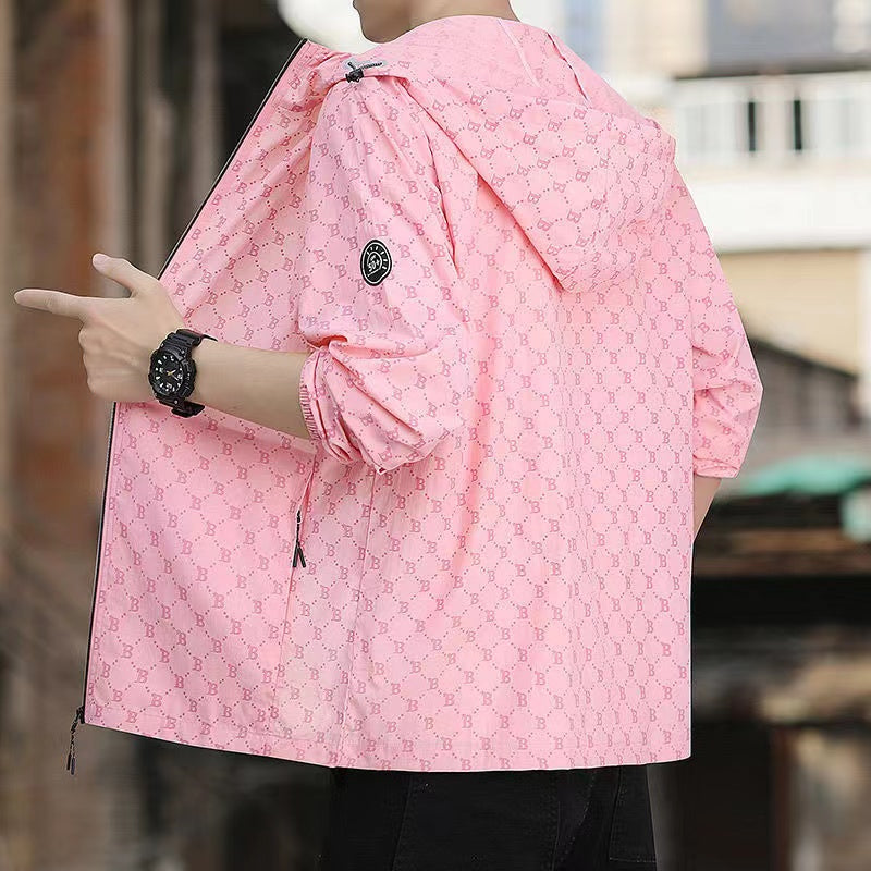 New Ice Silk Sun Protection Jacket for Men, Summer Thin Loose Fit Hooded Outerwear, Trendy Outdoor Fishing Sports Jacket
