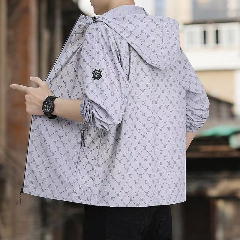 New Ice Silk Sun Protection Jacket for Men, Summer Thin Loose Fit Hooded Outerwear, Trendy Outdoor Fishing Sports Jacket