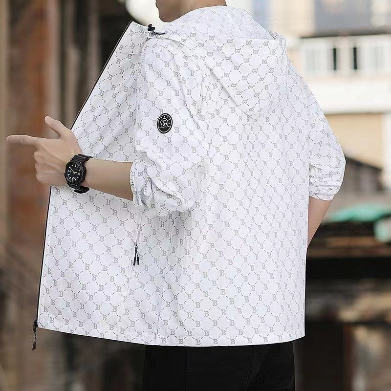 New Ice Silk Sun Protection Jacket for Men, Summer Thin Loose Fit Hooded Outerwear, Trendy Outdoor Fishing Sports Jacket