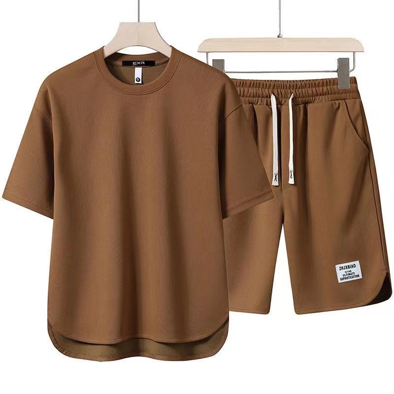 High-end Men's Suit 2023 New Summer Trend Short Sleeve T-shirt Men's Quick-drying Monochrome Sports Short Sleeve Shorts