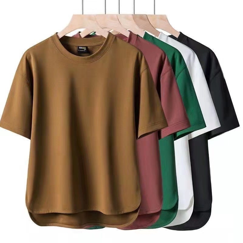 High-end Men's Suit 2023 New Summer Trend Short Sleeve T-shirt Men's Quick-drying Monochrome Sports Short Sleeve Shorts