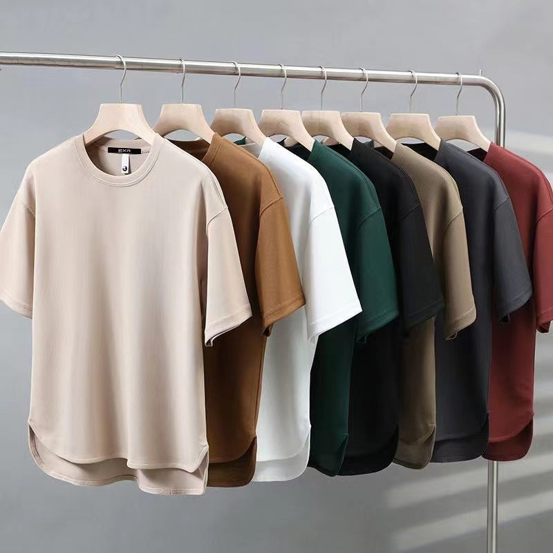 High-end Men's Suit 2023 New Summer Trend Short Sleeve T-shirt Men's Quick-drying Monochrome Sports Short Sleeve Shorts